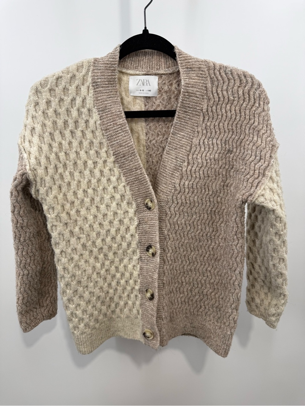 Zara Kids Chunky Textured Wool Blend Knit Cardigan Beige Taupe Size 9-10